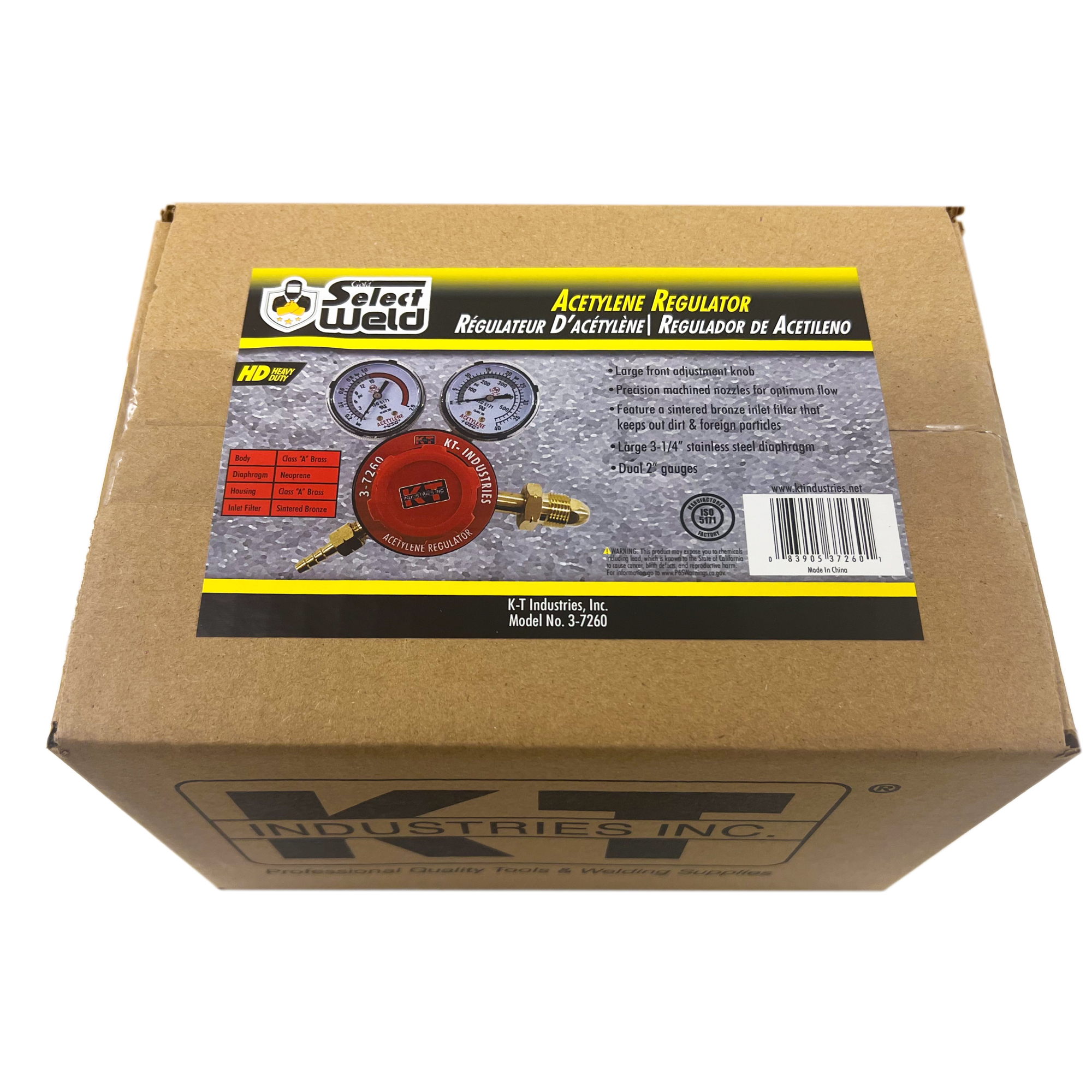 K-T Industries Heavy-Duty Acetylene Regulator — Single Stage, 2-1/2in. Gauges, Model# 3-7260